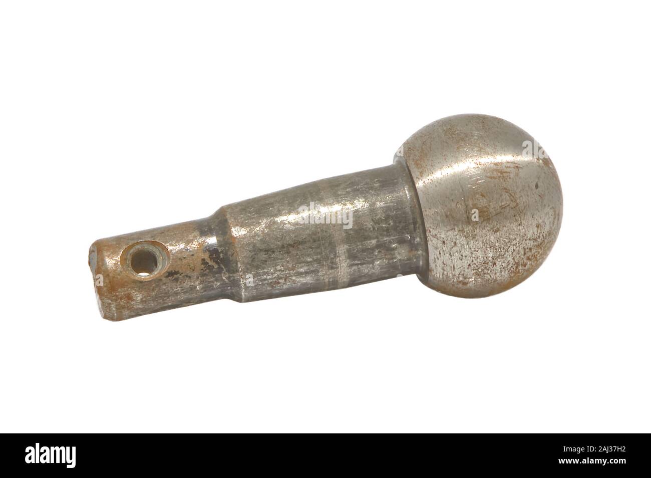 An automotive ball joint isolated with a white background. This common
