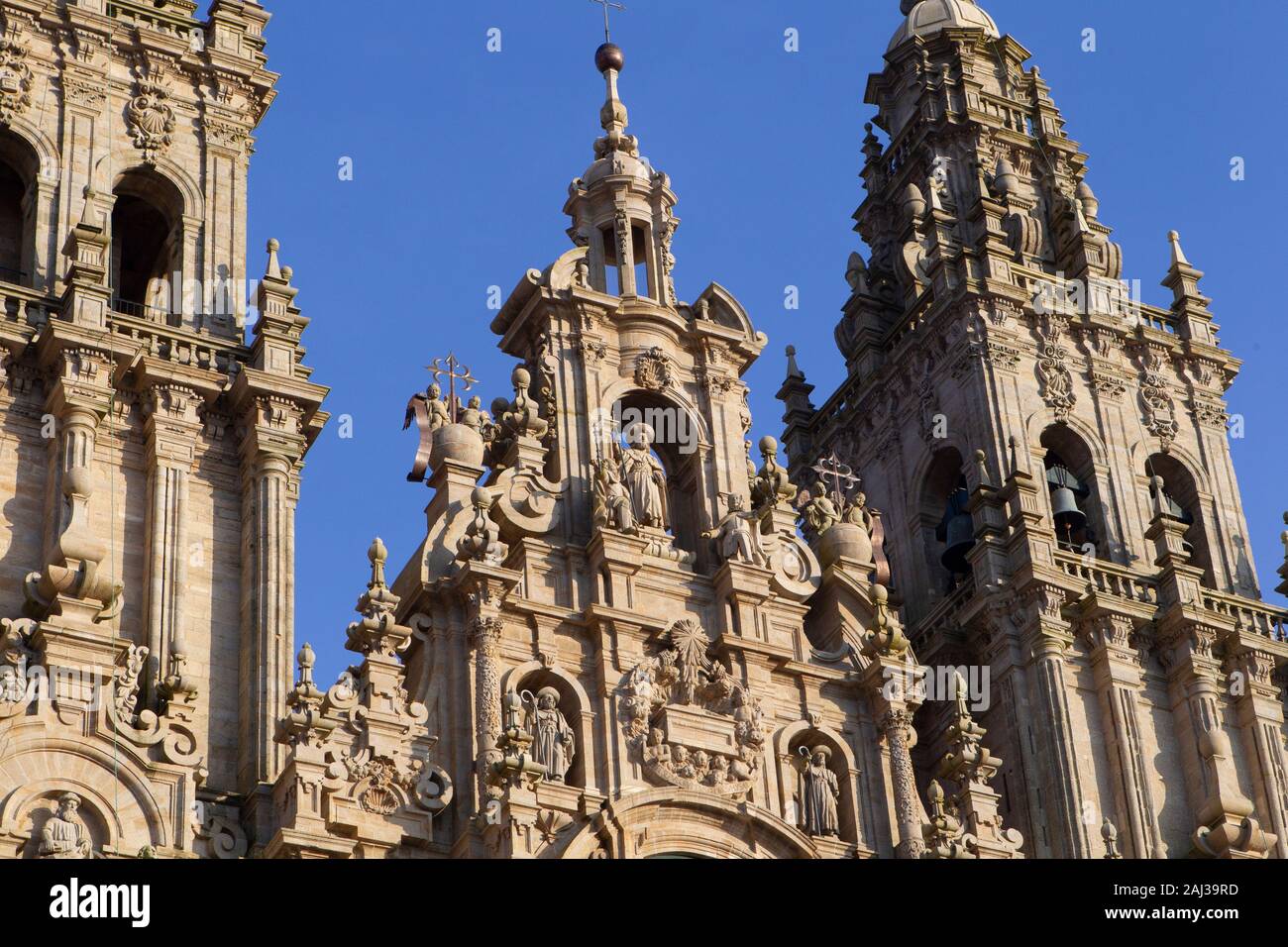 view of the main baroque facade of the cathedral of Santiago de Compostela in the obradoiro square on December 6, 2019 Stock Photo