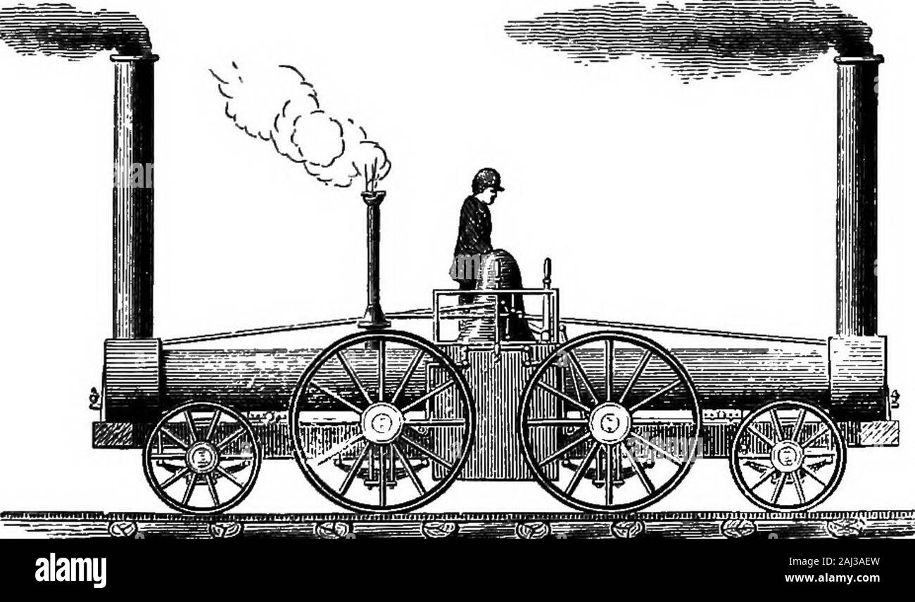 A history of the growth of the steam-engine . es stroke of piston. The connecting-rods were directly STEAM-LOCOMOTION ON BAILEOADS. 213 attached to a cranked axle, and turned four coupled wheels4^ feet in diameter. These wheels had cast-iron hubs andwrought-iron spokes and tires. The tubes were of copper,2^ inches in diameter and 6 feet long. The engine weighed3^ tons, and hauled 5 cars at the rate of 30 miles an hour. Another engine, the South Carolina (Fig. 62), -vi^asdesigned by Horatio Allen for the South Carolina Railroad,and completed late in the year 1831. This was the firsteight-wheele Stock Photo