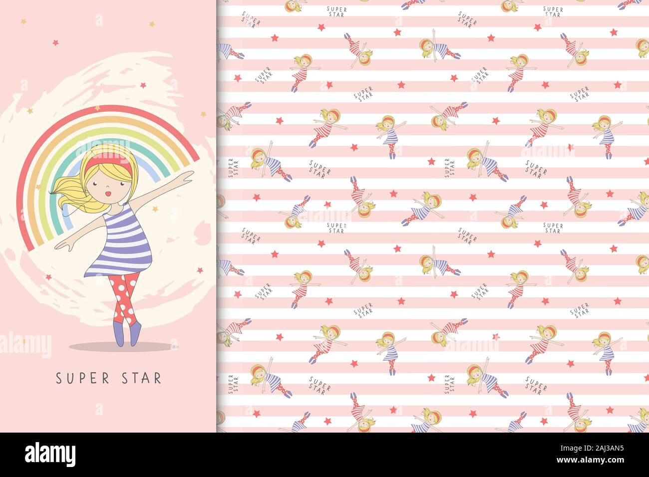 Cute Girl childish pattern in the pastel backdrop. Creative pattern texture for fabric, wrapping, textile, wallpaper, apparel. Stock Vector