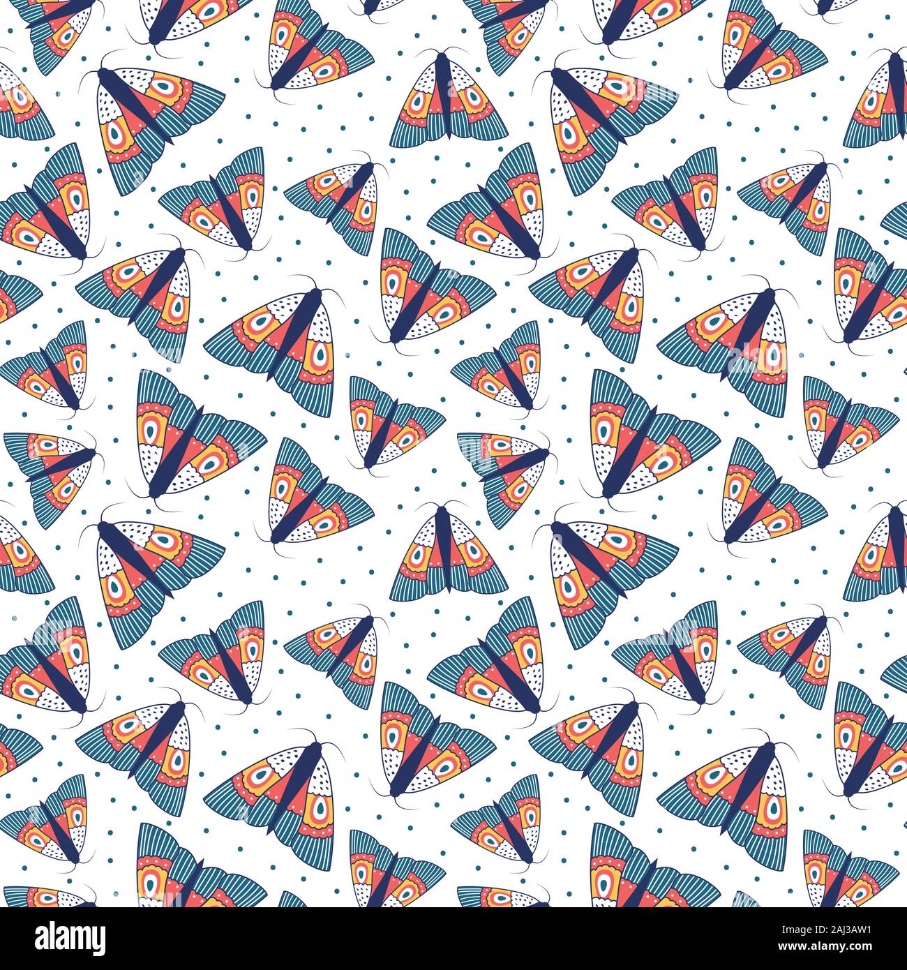 Seamless pattern with colorful funny moth, Modern insects texture .Vector modern background Stock Vector