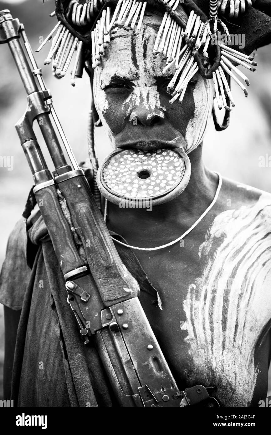 Mursi people, Omo valley, Naciones, Ethiopia, Africa Stock Photo
