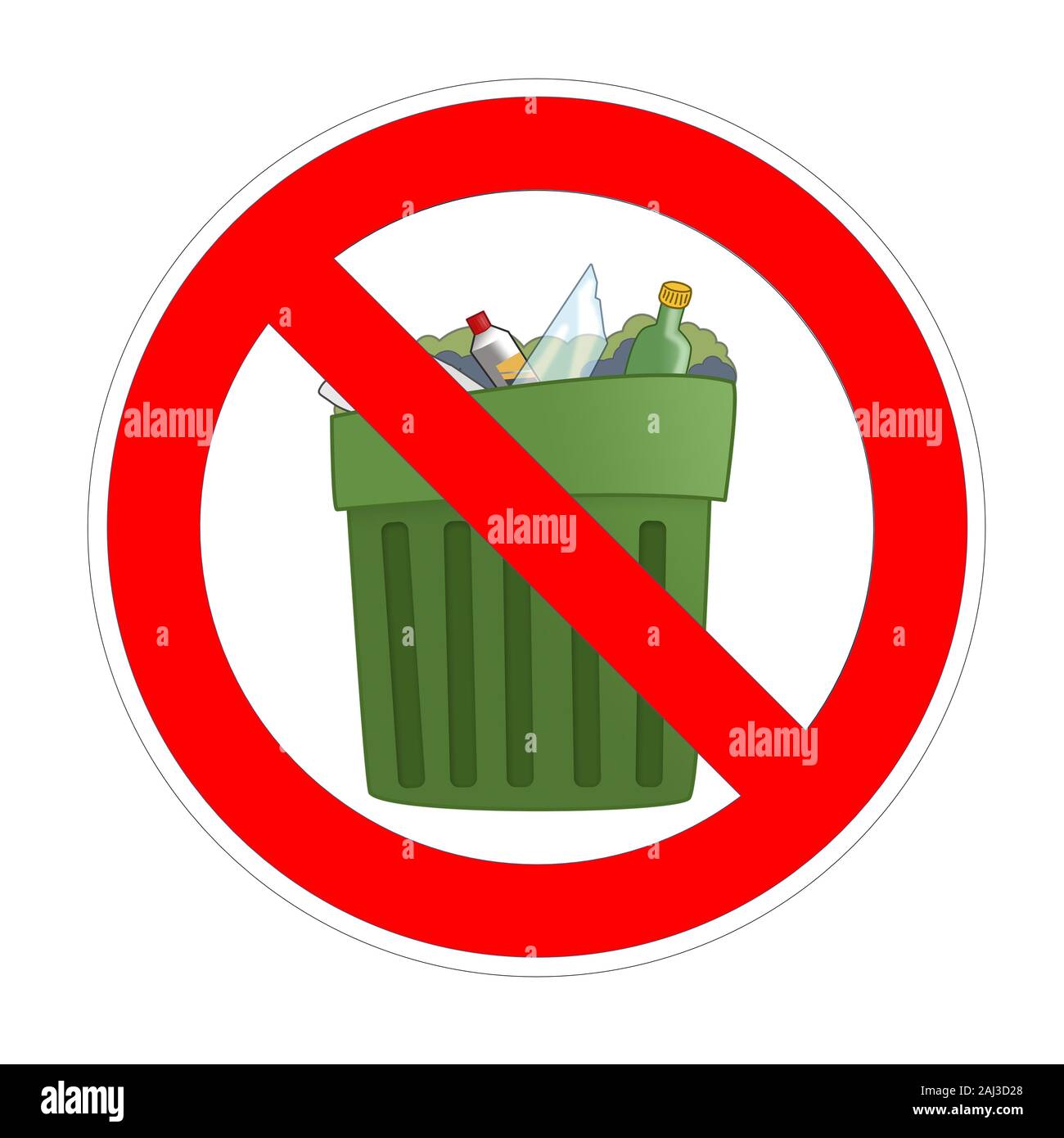 No trash can forbidden sign, red prohibition symbol Stock