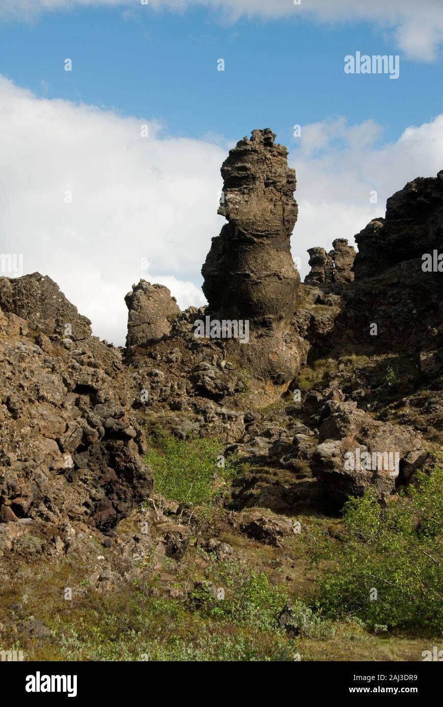 Europa, Island, Iceland, Vulkanlandschaft Dimmuborgir am Myvatn, Mueckensee, 'dunkle Burgen' Stock Photo