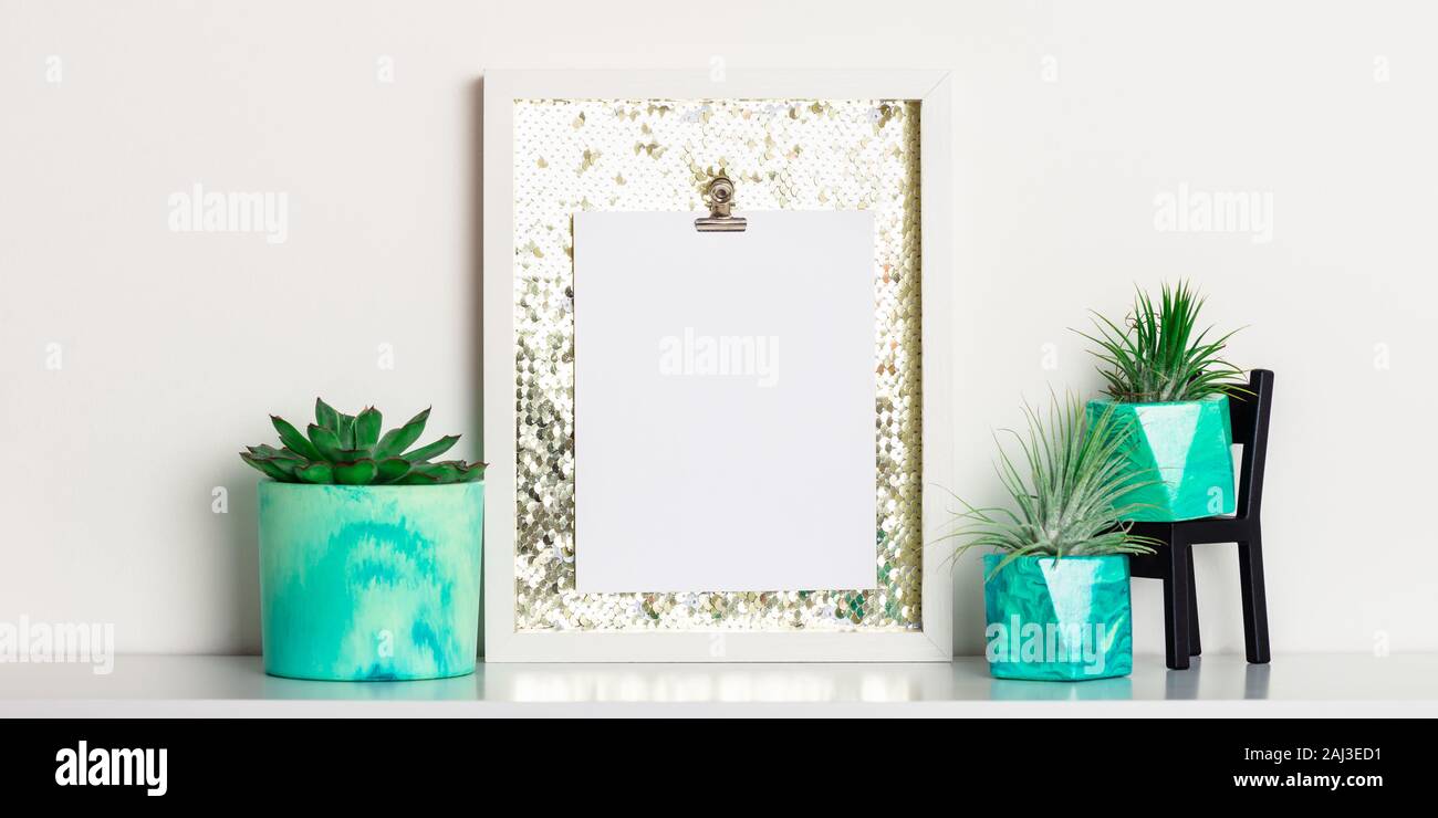 Lifestyle Home Decoration With Frame And Place For Text Marbled