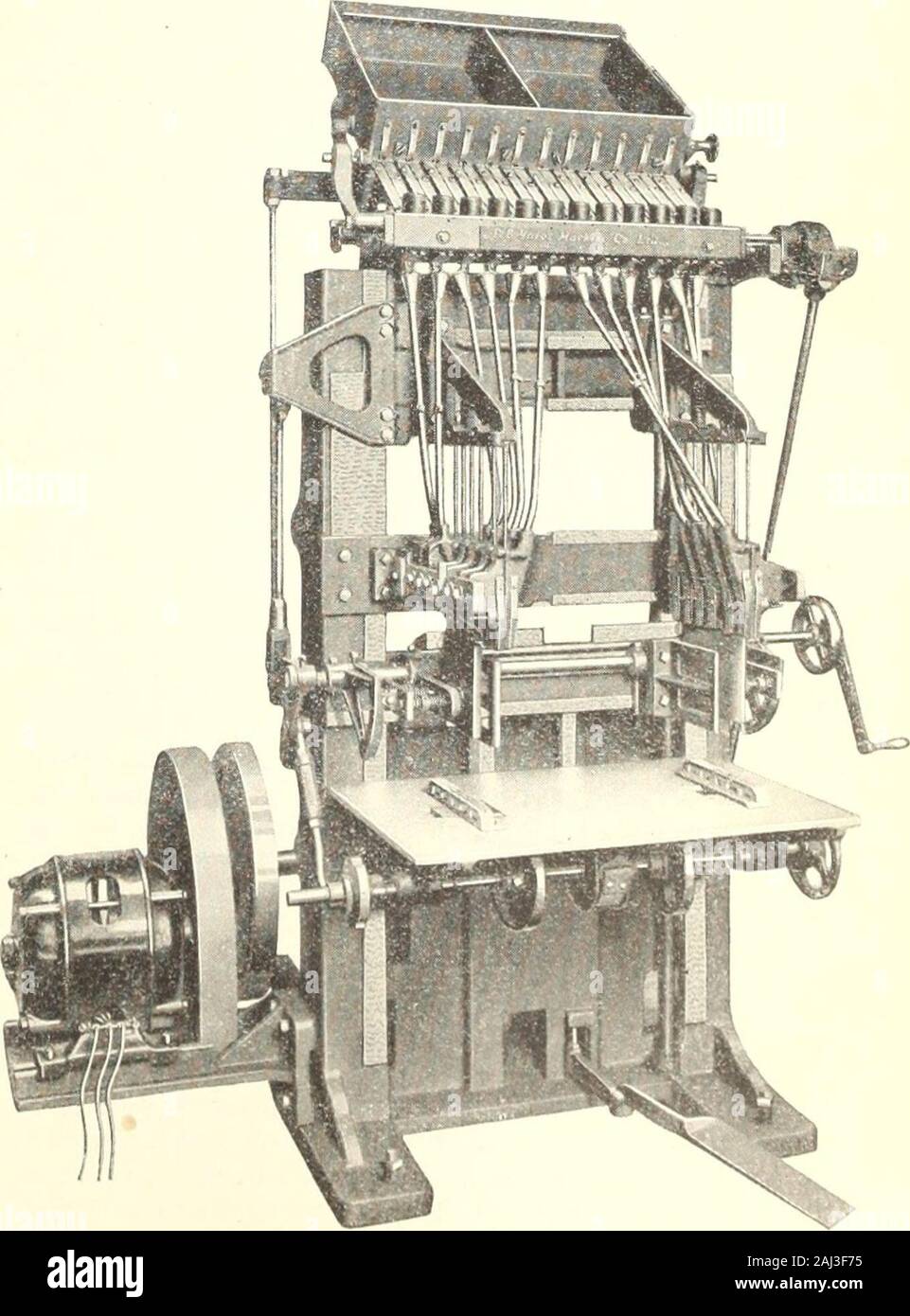 Canadian wood products industries . shed. The machine may lie obtained and fitted for beltor motor drive. In the latter case the usual driveconsists of locating a 3 h.p., 1,200 r.p.m. motor on abracket in place of the tight and loose pulleys, andcoupling same to the drive shaft which carries thepulleys to the spindle, the fan and the power feed me-chanism. Where 2 or 3 phase, 220 or 440 volt, 60cycle current is available a motor-on-arbor type ofmachine may be employed. In this the countershaftand idle pulleys are eliminated entirely and the ma-chine is driven by two motors, one a ly? h.p., 3,0 Stock Photo