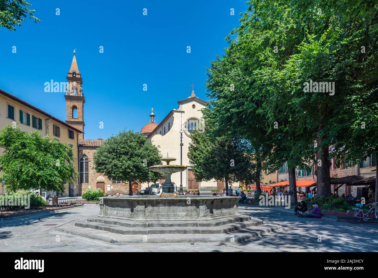 Florence, Italy - June 5, 2019 : The Basilica di Santo Spirito (Basilica of the Holy Spirit) is a church facing the square with the same name. The int Stock Photo