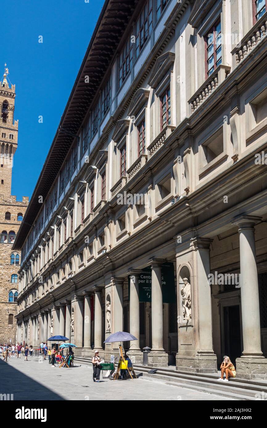 Florence, Italy - June 5, 2019 : The Uffizi Gallery is a prominent art museum located adjacent to the Piazza della Signoria in the Historic Centre. It Stock Photo