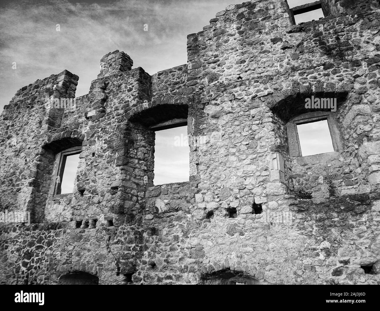 Ruins of old Samobor fortress, on Tepec hill at sunset Stock Photo