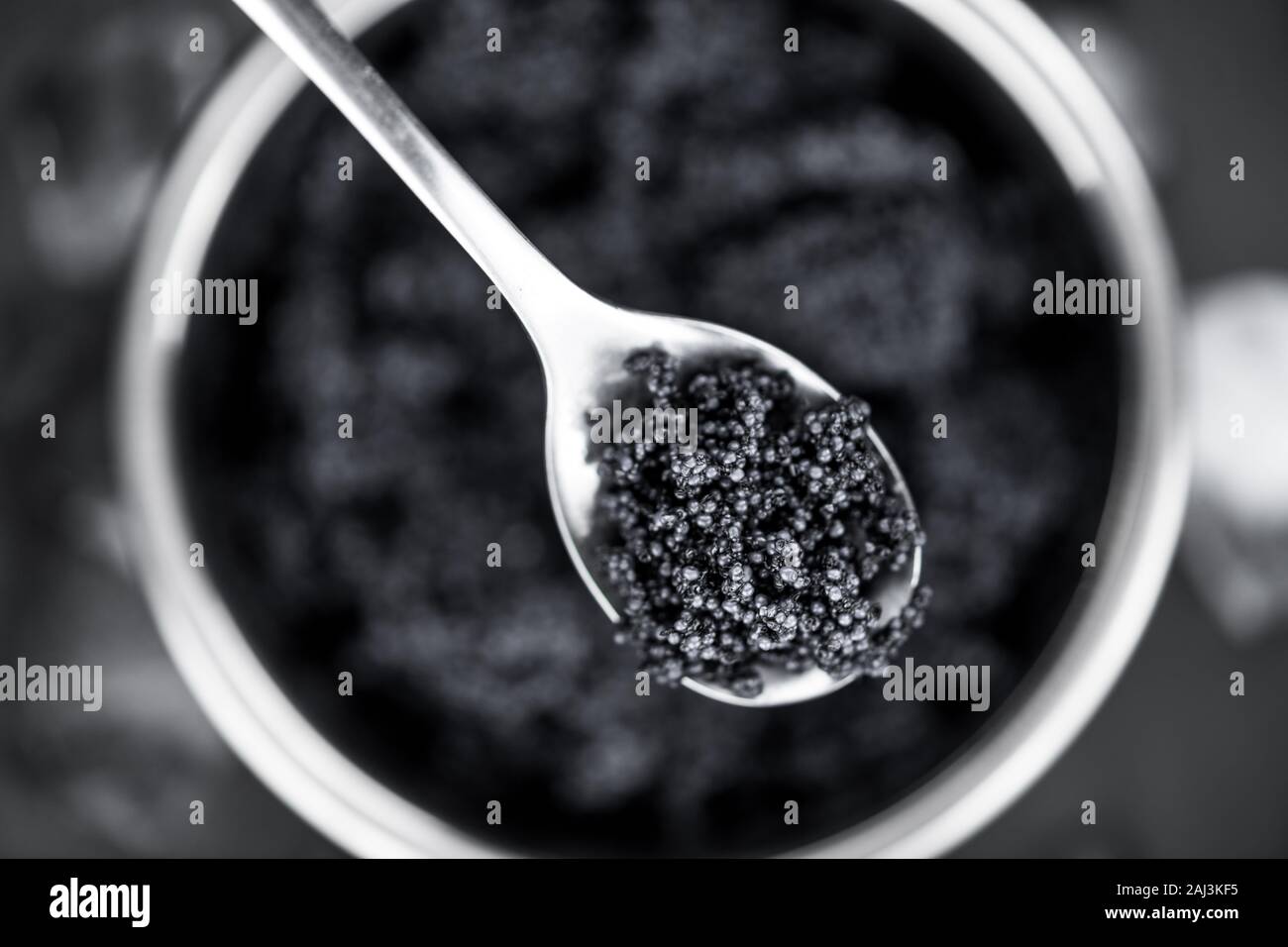 Portion of fresh Black Caviar (selective focus; close-up shot) Stock Photo