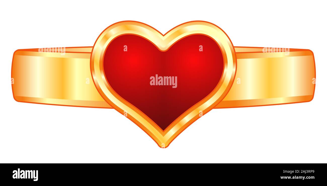 Illustration of a gold ring with heart signet on white background Stock ...