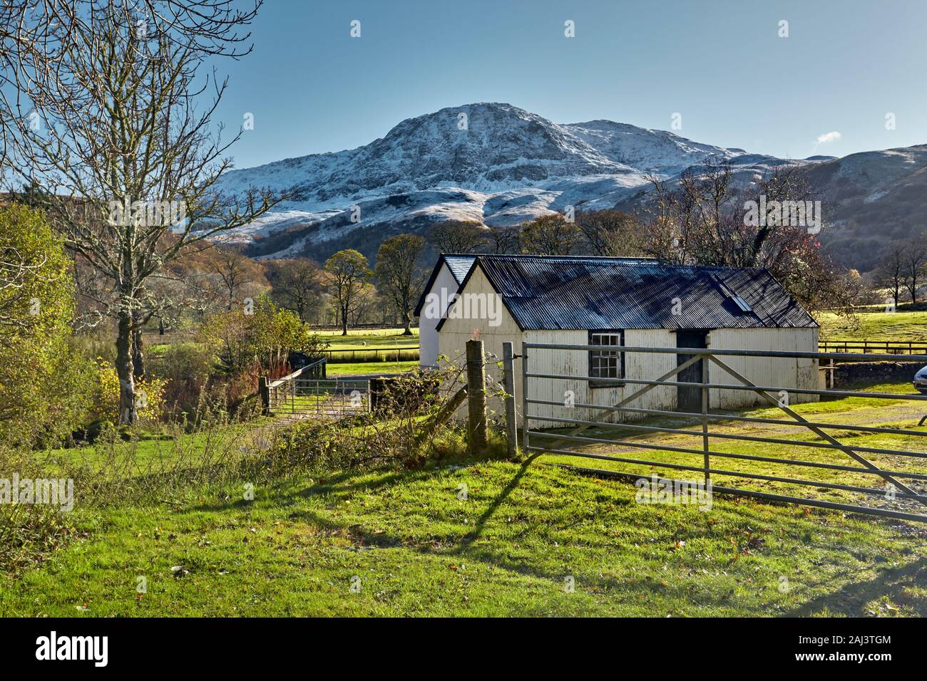 Eilanreach, Kyle with a Highland view backdrop and early autumn snow, Scotland Stock Photo
