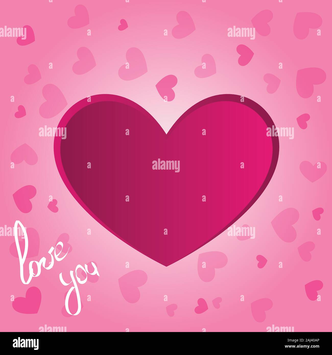 hearts on pink background, hand written love you words, valentines or ...