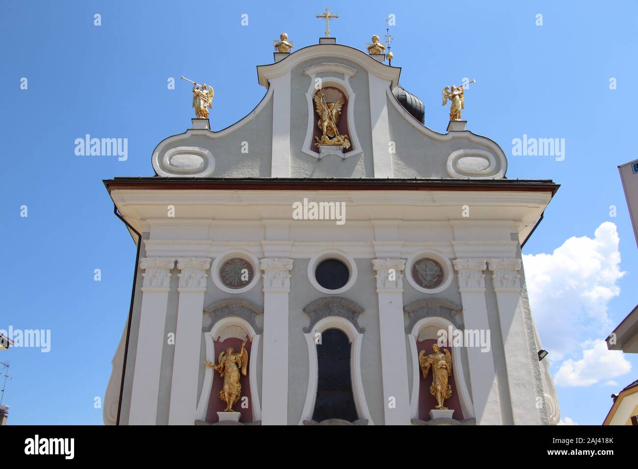 church in San Candido. San Candido is located in the Puster Valley in Italy Stock Photo