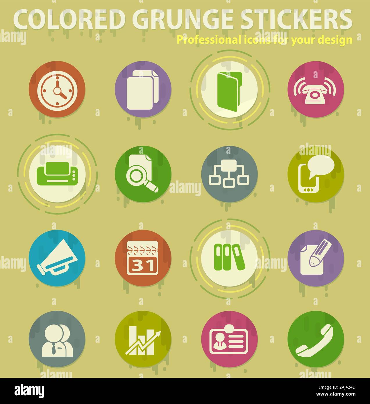 Business colored grunge icons Stock Vector
