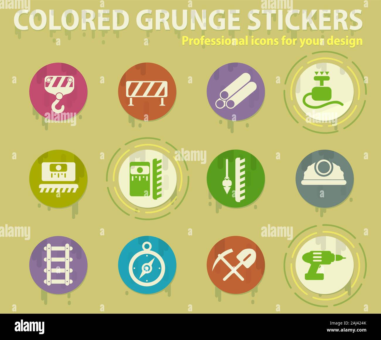 Construction colored grunge icons Stock Vector