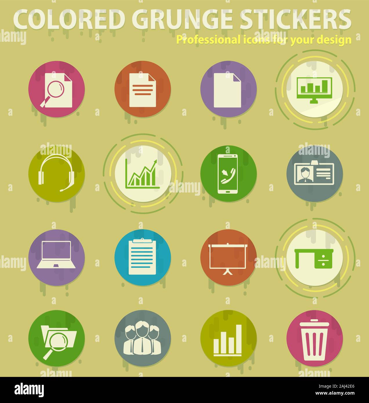 Office colored grunge icons Stock Vector