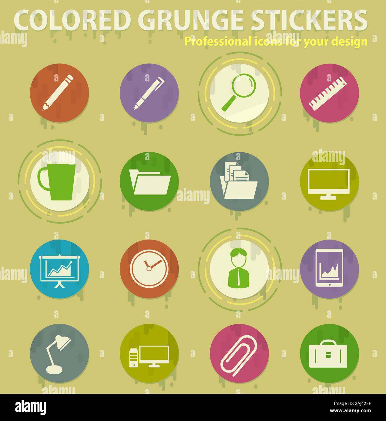 Office colored grunge icons Stock Vector