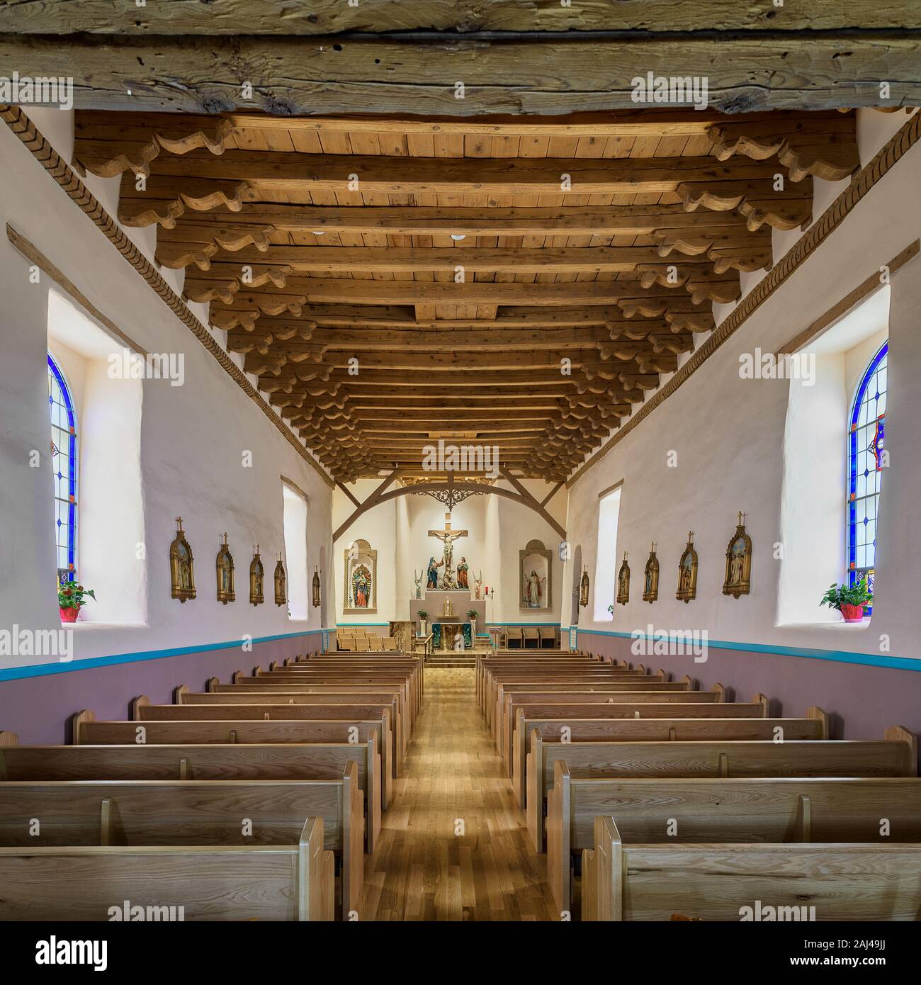 Nave of the historic San Miguel Church on El Camino Real in Socorro