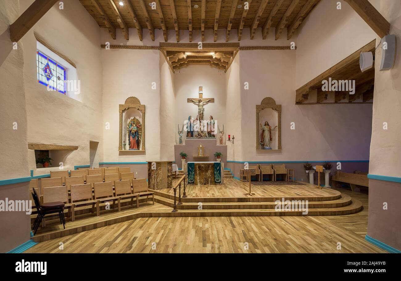 Altar and sanctuary inside the historic San Miguel Church on El Camino