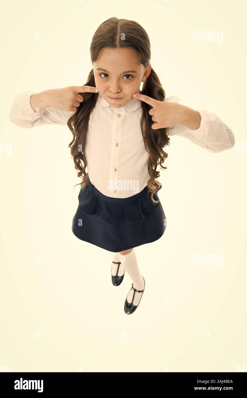 Keep silence. Strict school rules. September time to study. Girl cute