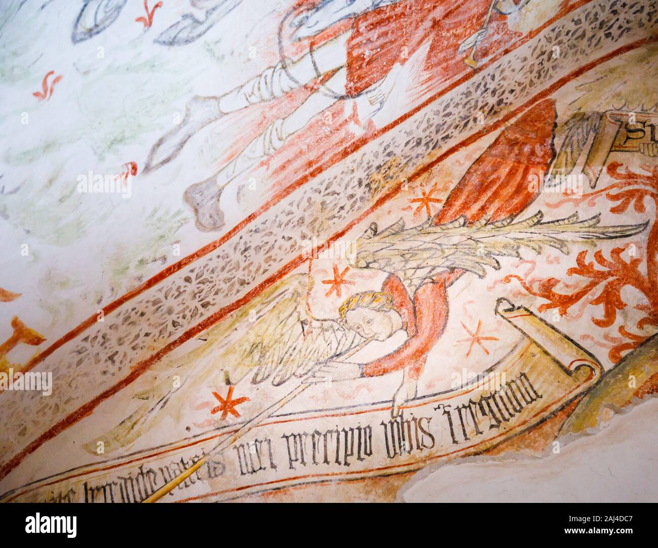 Interior of Holy Spirit Church with angel fresco paintings by Albert from Constance, Bale, a small hill town in Istria County, Croatia Stock Photo