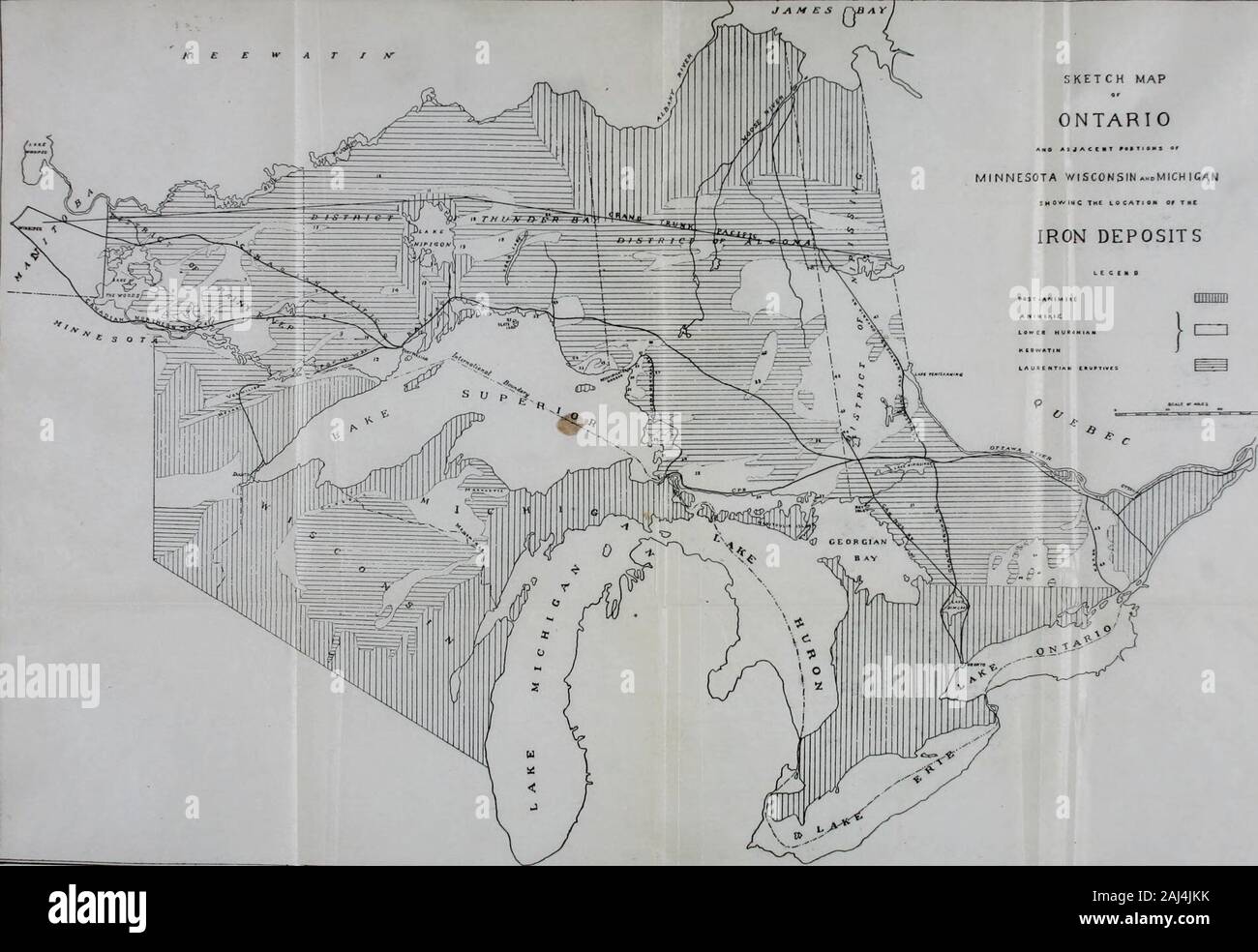 Transactions . JAMES lB A Y i KEEWATIN SKETCH MAP ONTARIO. The Iron* Ores of Ontario 113 On the accompanying map the areas of Keewatin and Lower Hu-ronian are outlined with as great accuracy as our present knowledgeof the unsettled regions of Ontario will permit. It has not provedpossible to show them separately on a small scale map even whenthe information was at hand to do so. So far little iron ore ofcommercial value has been found in the Lower Huronian areas.In Deroche township north of Sault Ste. Marie, some prospectinghas been done with fair results. In Long and Rutherford town-ships, Stock Photo