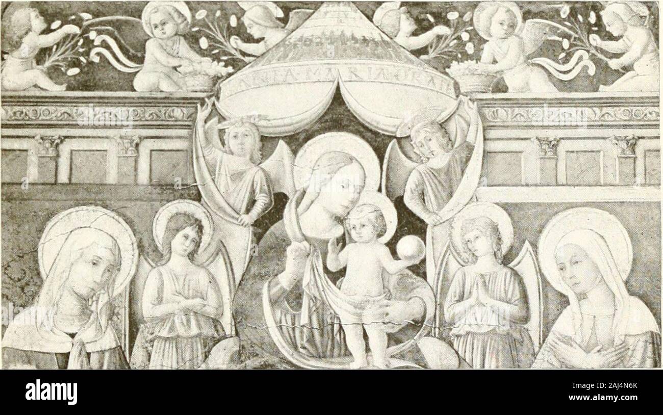 A new history of painting in Italy : from the II to the XVI century . MEZZASTRIS. MIRACLES OF S. JAMKS . dei Pellegrini, Assisi.. MADONNA AXD CHILD, WITH SAINTS MEZZASTRIS. Alinari. S. Anna, Foligno. Stock Photo