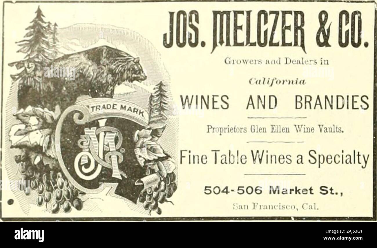 Pacific wine and spirit review . 323-325 Market St, S. F Hey, Grauerholz &, Co., Importers and Wholesale Dealers in WINES & LIQUORS. SdLE AOE.NTS FOR - PAVY CROCKETT WHISKY. BE SURE YOU ARE RIGHT, THEN GO AHEAD. ZIB SACRAMENTO STREET. - - SAN FRANCISCO, CAL.. OLIVINA VINEYARD. The OLIViNA Comprises 600 Acres of Hill^«i^^|,|;^ Side Vineyard, Located in the 1L* FOK SAMILE OltDER. ColMaiKriiSI.KNTIi SoMCTEli BV TlIK r.KnWRIi, JULIUS P. SMITH. IJVI^HMORE, CAL. D. V. B. HKNAKIK. E. MARTIN & CO., ].MIoliri:ilS AXIi UHOLES.VLE LiIQUOf? mEJ^CHAJ^TS, 408 Front St., San Francisco, Cal. soi.i: Ai;r.Ts I Stock Photo