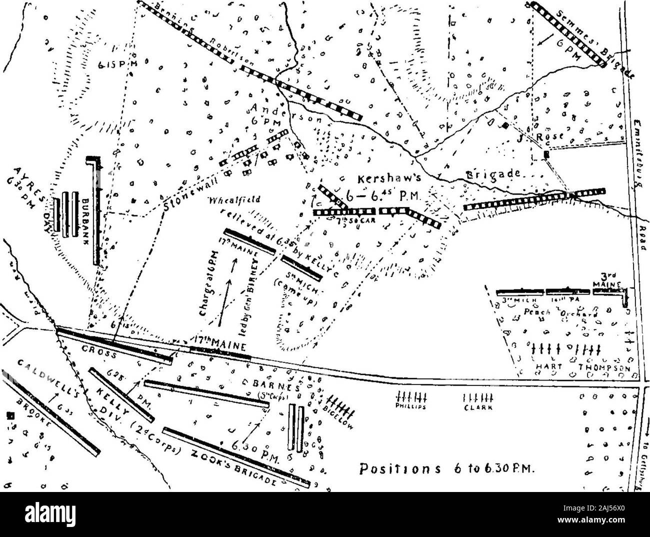 Maine at Gettysburg [electronic resource] . e Wheatfield, considerably inrear of the position of the Seventeenth. Winslows battery,posted at the north side of the field, withdrew from its posi-tion. The Seventeenth was thus left alone, far in advance ofits brother regiments and well outflanked upon its right byKershaw- It was ordered back across the field in line of battleto the cross road before spoken of. Another attack followedbefore a new general line could be arranged. SEVENTEENTH REGIMENT ENGAGED. 197 The enemy seeing the retrograde movement across theWheatfield, at once moved up to the Stock Photo