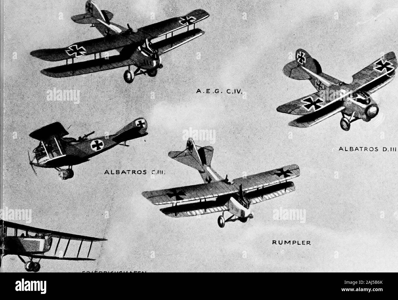 Military aeroplanes, simplified, enlarged; an explanatory consideration of their characteristics, performances, construction, maintenance, and operation, specifically arranged for the use of aviators and students . AteATROS C V. RUMPLER FRtEORICHSHAFEN )ombing, fighting and reconnaissance purposes. Courtesy C. G, Grey, Editor The Aeroplane 23 THE DUNNE AEROPLANE. In the preceding types, the auxihary organs for pitching and yaw-ing are separated from the main planes and are distinct. In the Dunneaeroplane, there is only one set of controlling organs, and due to thepeculiar shape and constructio Stock Photo