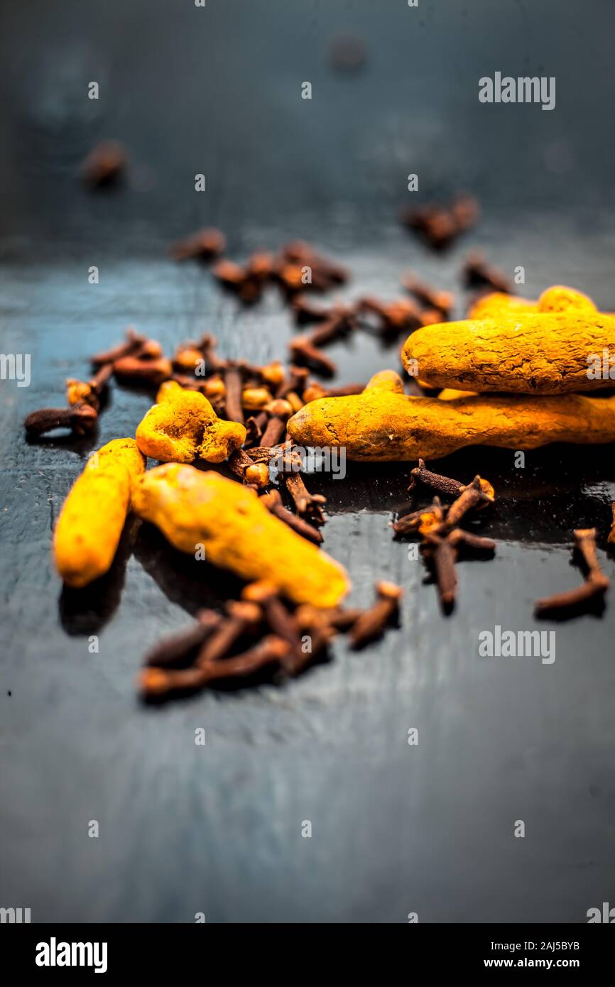 Face mask or pack’s ingredients on wooden surface for acne which are