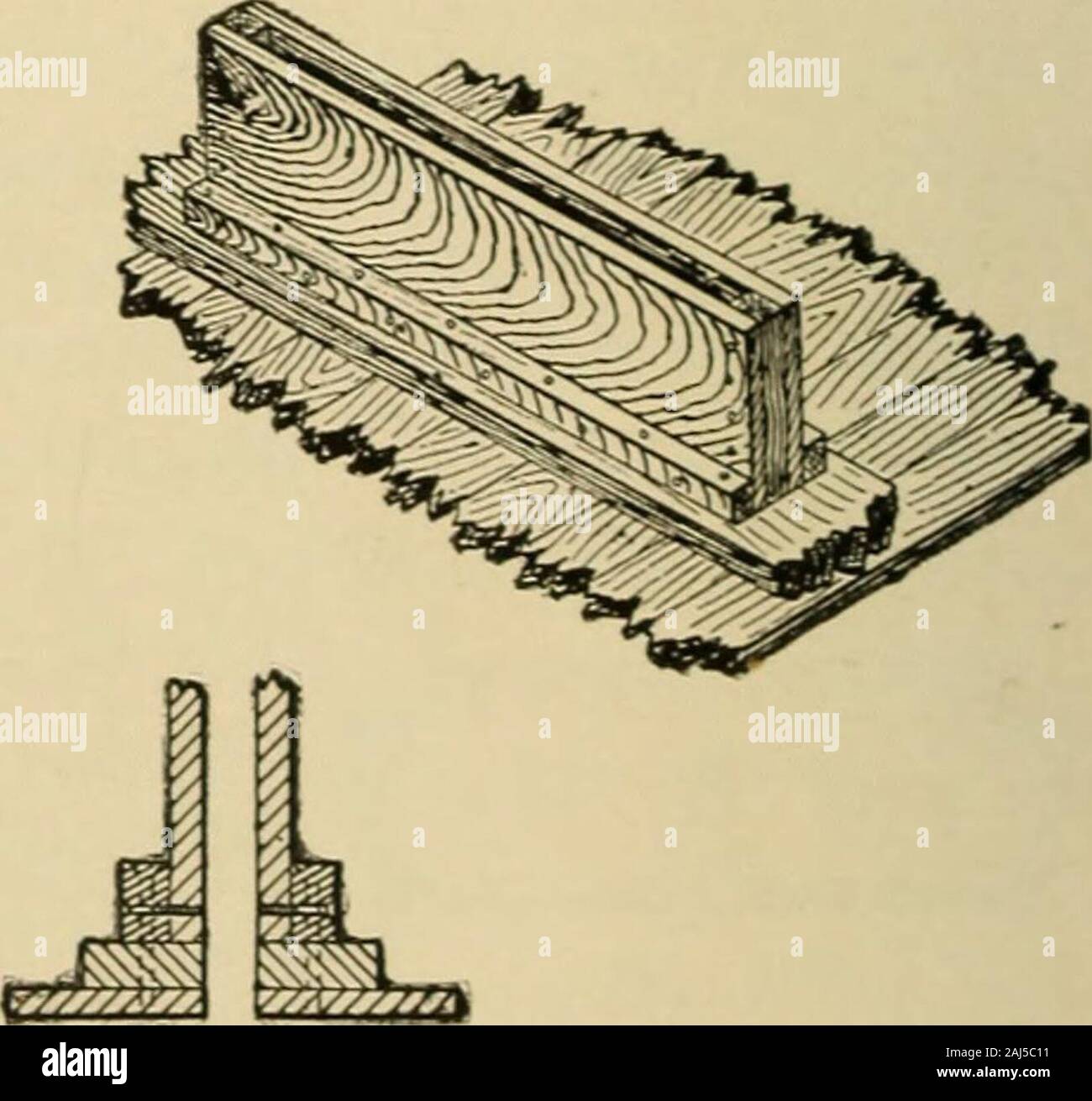 Woodworking for beginners; a manual for amateurs . 446 and447. By either  method ofconstruction the trunk con-sists of two upright posts,or  headledges, cut withshoulders at the lower end, and sides of board