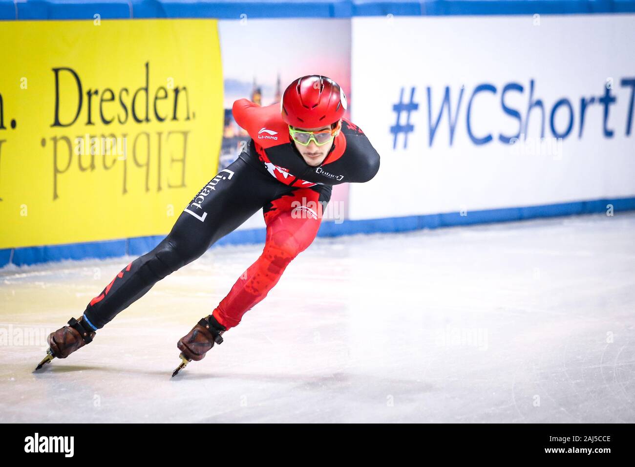 Dresden, Germany, February 02, 2019: Samuel Girard of Canada competes during the ISU Short Track Speed Skating World Cup Stock Photo