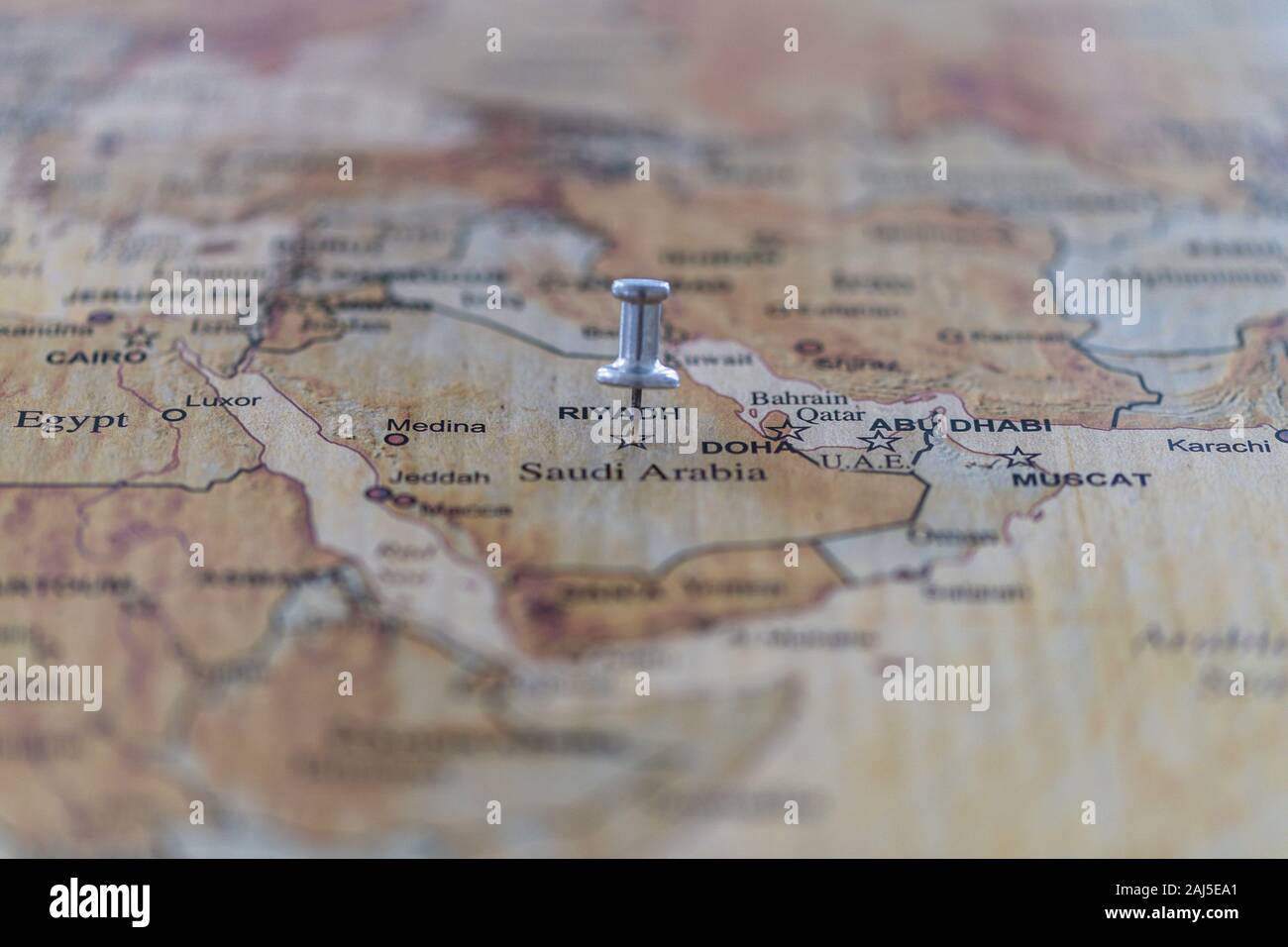 world map with map pins in some capital cities Stock Photo