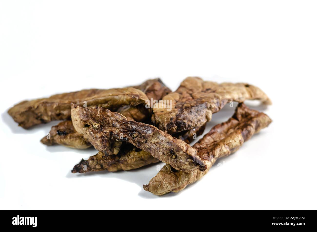 Set Dried Beef Lungs. Healthy treats for dogs. Food motivators. Isolate