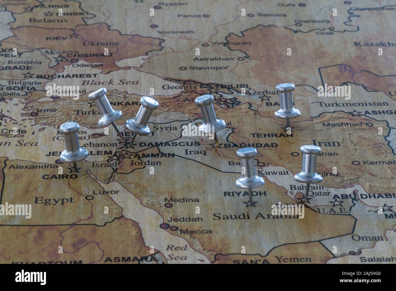 world map with map pins in some capital cities Stock Photo Alamy