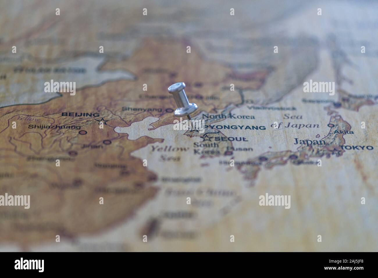 world map with map pins in some capital cities Stock Photo