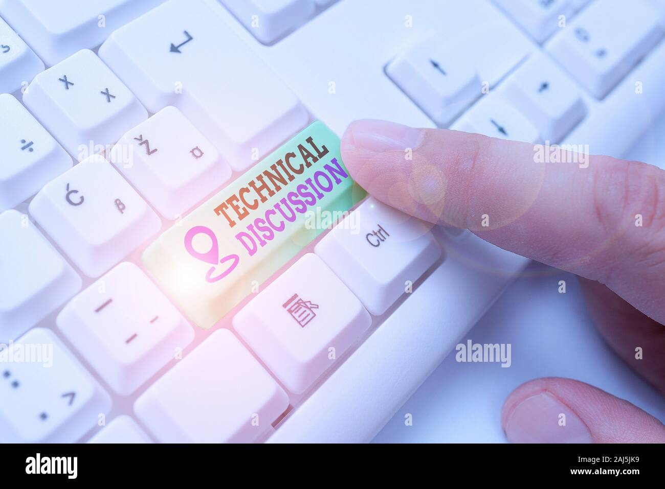 Conceptual hand writing showing Technical Discussion. Concept meaning conversation or debate about a specific technical issue Stock Photo