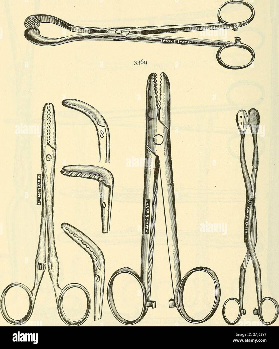 Catalogue of Sharp & Smith : importers, manufacturers, wholesale and retail dealers in surgical instruments, deformity apparatus, artificial limbs, artificial eyes, elastic stockings, trusses, crutches, supporters, galvanic and faradic batteries, etc., surgeons' appliances of every description . 3364 586 SHARP & SMITH, CHICAGO. OVARIOTOMY INSTRUMENTS. Nelatons Pedicle Forceps $ 2 85 Spencer Wells Pedicle Forceps, angular 3 75 straight 3 75 half curved 3 75 full 375 Sac 3 75 Sidney F. Wilcoxs 4 25 Thomas 2 25 Thompsons Vesico Tumor Forceps 4 50 • 4 50 ••?• 450 Dr. C. M. Wilsons 450 *3367*3368 * Stock Photo