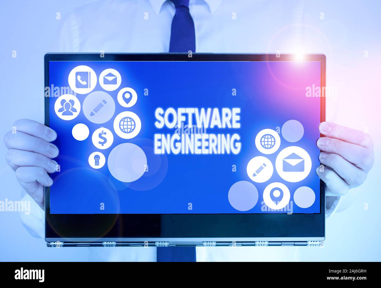 Writing note showing Software Engineering. Business concept for apply engineering to the development of software Stock Photo