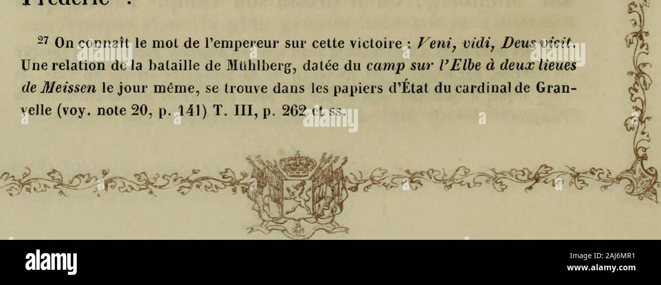 Histore de la maison de Saxe-Cobourg-Gotha . utôt que la supério-rité numérique de lennemi avaient produit le découra-gement et la confusion. Les cavaliers saxons prirent lafuite, et entraînèrent après eux toute linfanterie. Labravoure personnelle ne pouvait plus réparer labsencedune tactique prudemment combinée. Blessé à la joue,Jean-Frédéric se rendit à un gentilhomme de Misnie,Thilo de Trotta. « Si tous avaient combattu commelélecteur, » disait plus tard le roi Ferdinand, « il nau-rait point été vaincu, ni fait prisonnier. » Son fils, éga-lement blessé, parvint à échapper avec 400 cavaliers Stock Photo