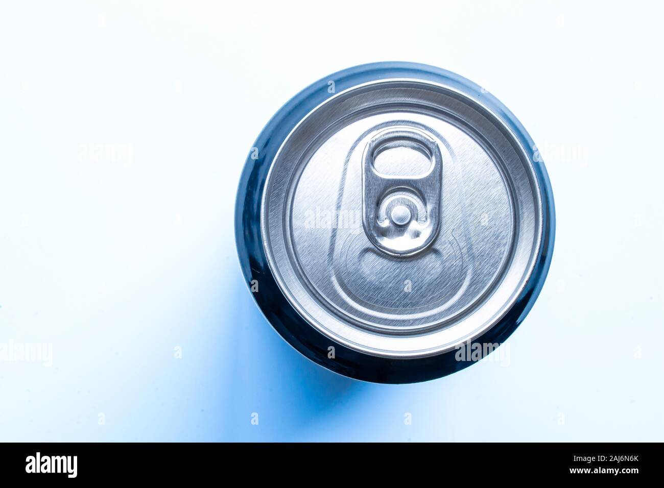 Top view of an isolated recyclable aluminium can of a carbonated drink with a soft shadow Stock Photo