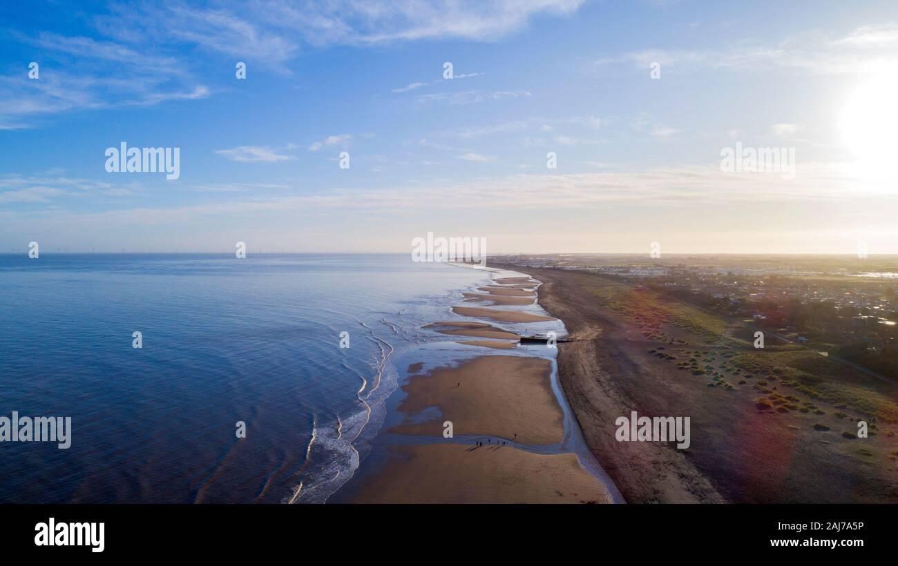 The North Sea Observatory on the beach at Chapel St Leonards, Lincolnshire, UK. Drone shot by PfCO approved photographer Stock Photo