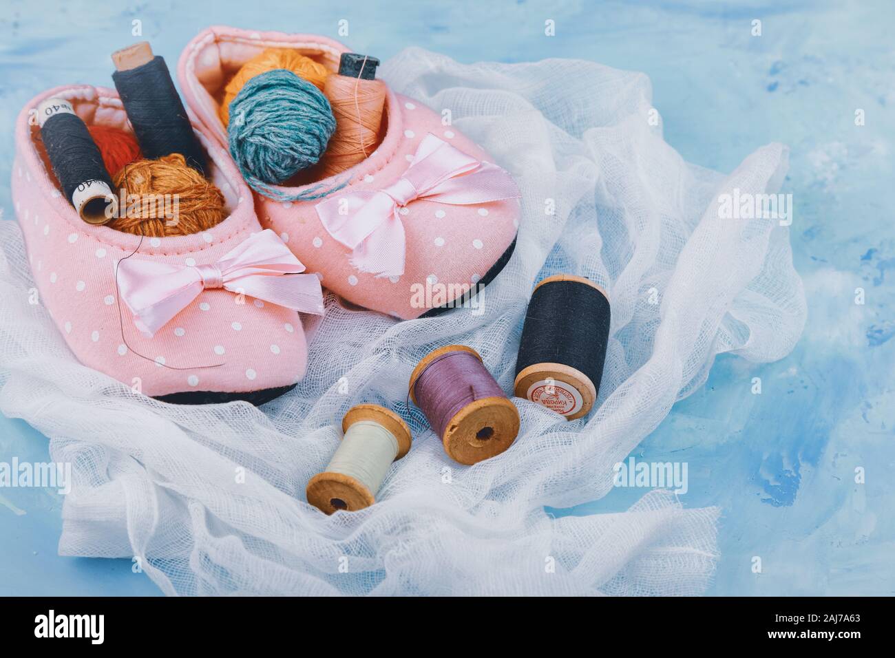 multi-colored threads for sewing and knitting Stock Photo