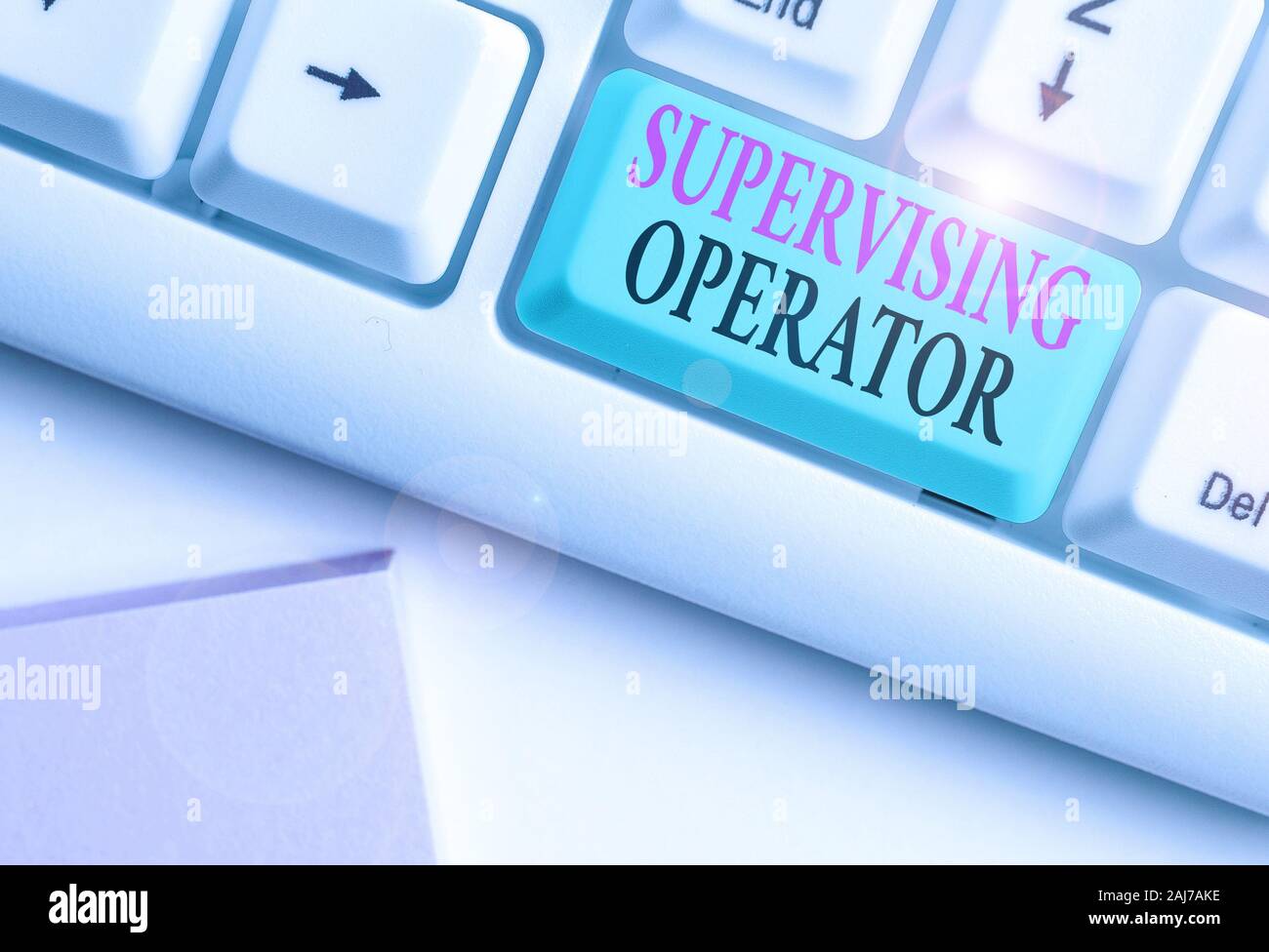 Conceptual hand writing showing Supervising Operator. Concept meaning monitoring and coordinating the plant operations Stock Photo