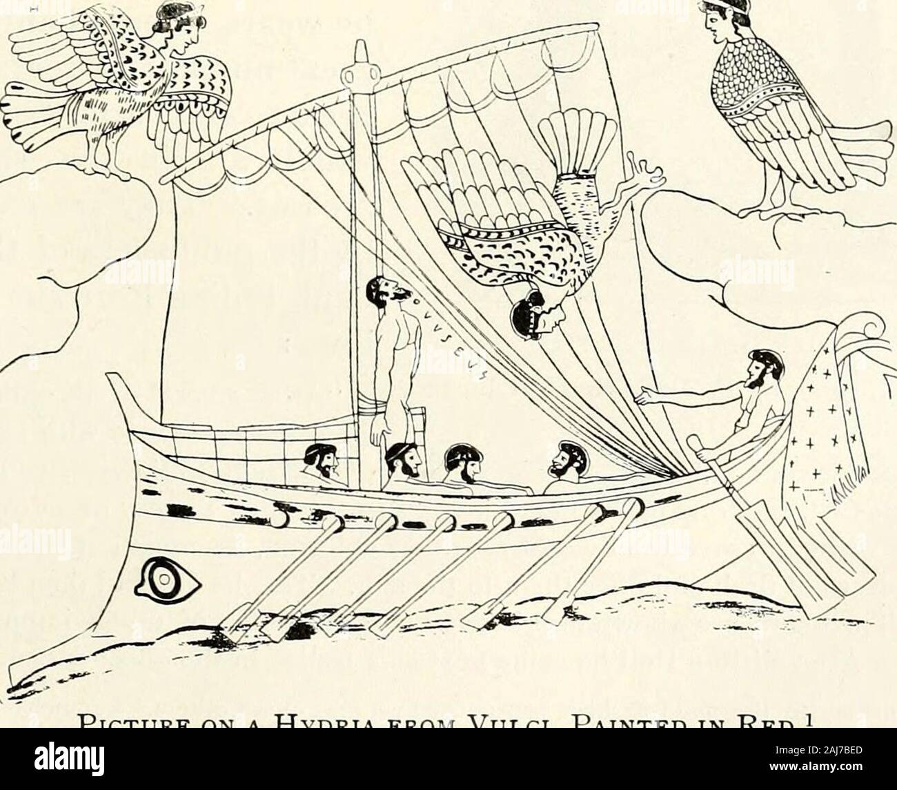 The Open court . The Battle of Theseus with the Amazons.One Amazon wears a dress covered with crosses, another one with discs.. Picture on a Hydria from Vulci, Painted in Red of men as well as women. Odysseus, when passing the Sirens, hasa mantle or some kind of drapery hanging over the stern of his 1 From Baumeisters Dejikmiihr, HI. p. 2000, after Fiorelli; and p. 1643, after Mont. Inst., I. 8. !40 THE OPEN COURT. ship, which here as in other places indicates the efficiency of thissymbol for salvation from death or generally for protection indanger, 1 That the cross as an amulet and ornament Stock Photo