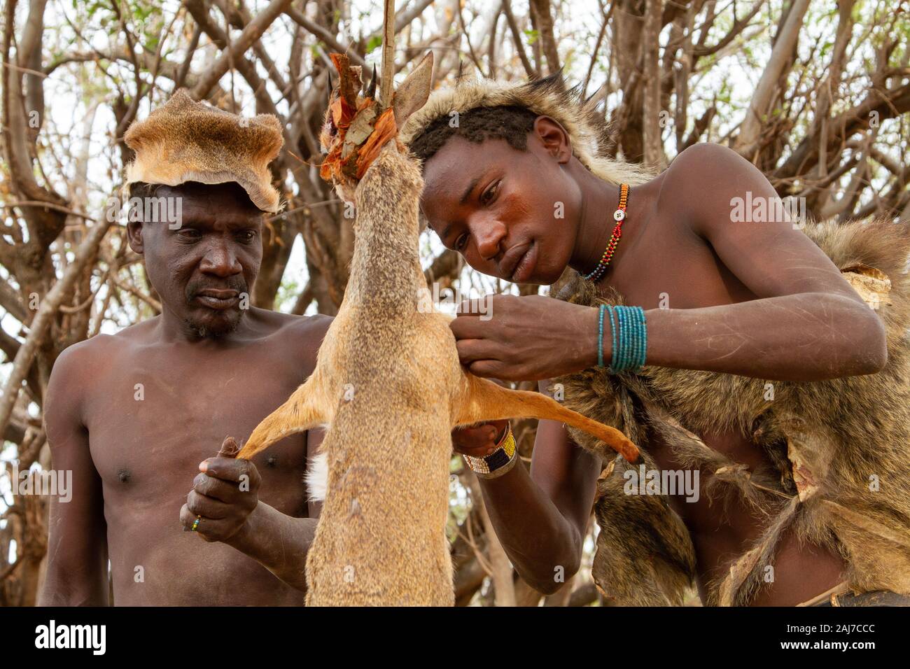 Hadzabe are an indigenous ethnic group in north-central Tanzania Stock Photo