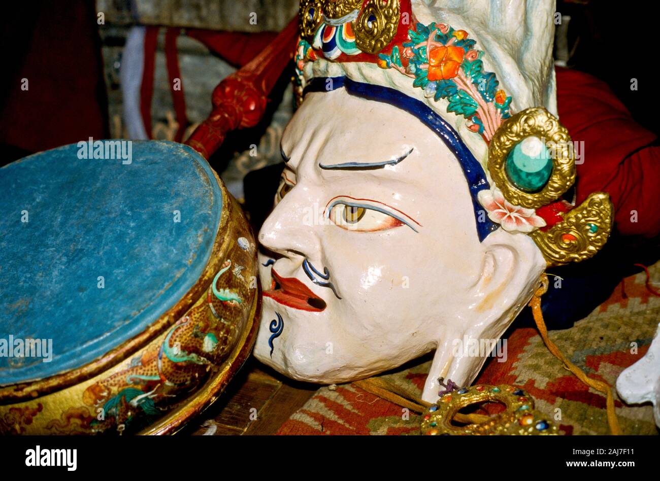 mask for ritual dances in buddhist monasteries Stock Photo