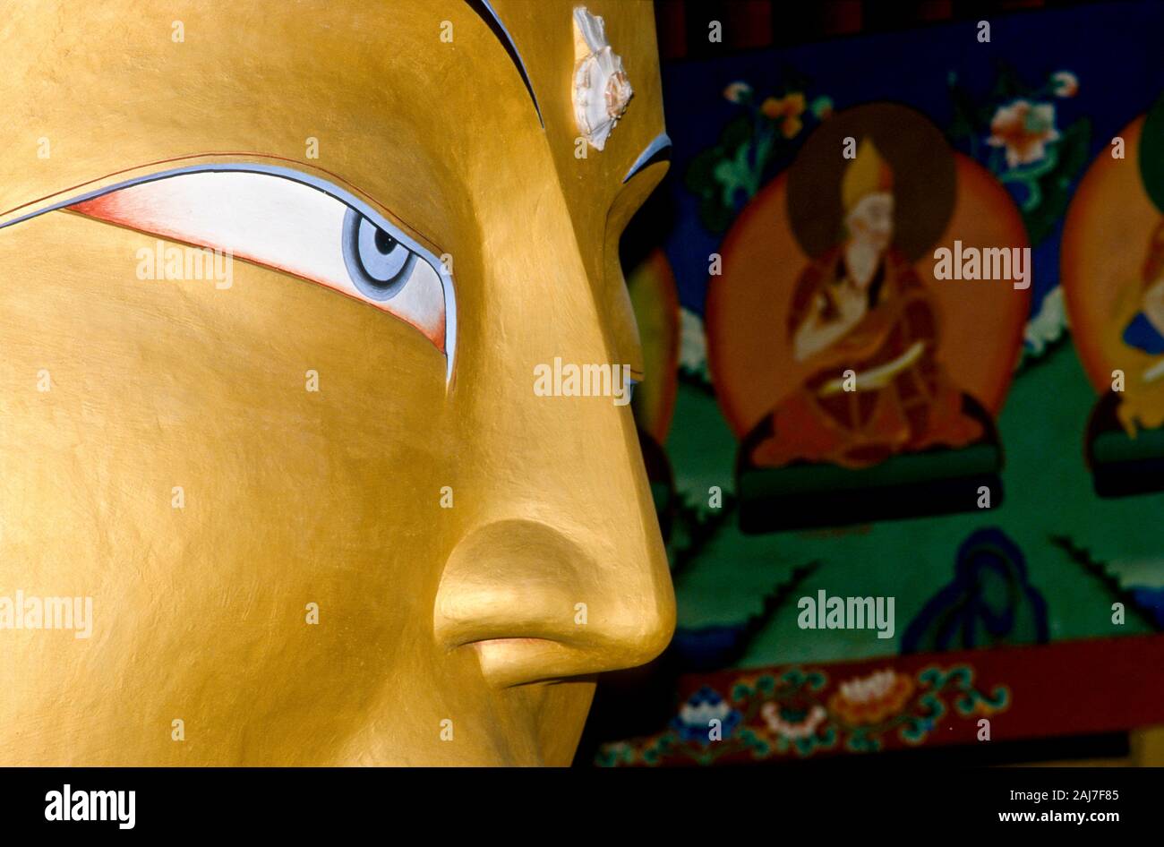 face of the 15 m high statue of Maitreya, the coming Buddha Stock Photo
